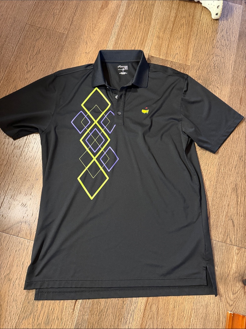 Master’s Tech Black Polo with Neon Green/Yellow and Purple Argyle